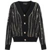 faina Cardigan da Donna con Scollo a V e Paillettes Nero Taglia M/L Giacca a Maglia, XL