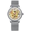 Alienwork Orologio Automatico Donna Argento Cinturino in Maglia Metallo Bianco Scheletro Fondo in Vetro