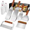 MAIKEHIGH 9 Pezzi Accessori di Spatola Acciaio Set - Spatole Barbecue Inox Cucina Kit Gravosi Utensili Griglia Attrezzi per BBQ, Teppanyaki, Grill, Piastra Piatta, Grigliare, Cottura Regali Natale