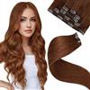LaaVoo Extension Capelli Veri Clip Caramello marrone rossastro Extension con Clip Remy Naturali Liscio Extension Clip Fascia Unica 30 cm 70 grammi 5pcs Capelli Umani Lunghi Lisci Invisibile #33