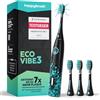 happybrush® Spazzolino elettrico sonico Eco VIBE 3 - Spazzolino sostenibile con batteria ricaricabile che dura 6 settimane, con 3 testine di ricambio e dentifricio - Nero/Menta