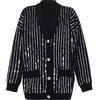 faina Cardigan da Donna a Righe con Scollo a V e Paillettes Nero Taglia M/L Giacca a Maglia, XL