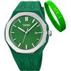 SKMEI Orologio da polso da uomo, in silicone, facile da leggere, impermeabile, per sport, tempo libero, alla moda, analogico, al quarzo, luminoso, regalo per papà, nero, G9299verde, Alla moda