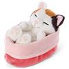 NICI Peluche Gatto Sleeping Kitties 12cm, crema, in cestino rosso-rosa