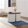 DEGHI Tavolino 78x45h cm top effetto legno con due pouf estraibili in tessuto bianco - Bonnie