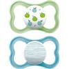 MAM Air Succhietto 16+ Mesi (Set da 2), Ciuccio MAM 16-36 mesi per pelli sensibili e delicate, Kit 2 accessori neonato con tettarella in caucciù naturale e porta ciuccio sterilizzatore, Azzurro/Verde