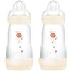 MAM Biberon Easy Start Anti-Colica, Set di 2 Biberon per Bambini di 2-4 Mesi, 260 ml con Tettarella Flusso 2 per 2+ mesi in Silicone SkinSoft, Bio-circolare, Neutro
