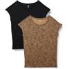 Amazon Essentials T-Shirt con Scollo a Barchetta a Maniche Corte in Jersey, vestibilità Classica Donna, Pacco da 2, Marrone Maculata/Nero, M
