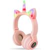 AXFEE Cuffie Bluetooth per Bambini, LED Cuffie Cablate/Wireless con Orecchio di Gatto, Pieghevole Audio Stereo HD Over-Ear Cuffie per Studiare/Viaggiare, 105dB Volume Limited, Bluetooth 5.0 Version