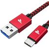 RAMPOW Cavo USB Type-C 1M, Cavo USB Type-C Ricarica Rapida 3.1A QC 3.0, Cavo USB C USB2.0 Compatibile per iPhone 15/15 Pro, Samsung S22/S22/S21/S20/S10, Xiaomi, OnePlus - Rosso
