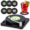 Litensh sottobicchieri in vinile retrò CD, antiscivolo, in gomma, isolati, rotondi, per tè, caffè, bevande, protezione da tavolo impedisce lo scivolamento del supporto (Modello M2 + Supporto)