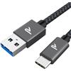 RAMPOW Cavo USB Type-C, Cavo USB C 3A QC 3.0, Cavo iphone 16, USB A a USB C Cavo iPhone 15 Ricarica Rapida Nylon per iPhone 16/16 Pro/15/iPad Pro/Air, Samsung S24/S22,Xiaomi Huawei OnePlus - Grigio