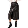 Nina Carter J225 - Gonna da donna a vita alta, lunghezza polpaccio, effetto pelle, con fessura anteriore, gonna lunga con cerniera, look in pelle, S
