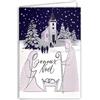 AFIE 61-5816 - Biglietto di auguri di Natale con busta bianca, 12 x 17,5 cm, illustrazione presepe stilizzata Gesù Maria Giuseppe Mangiatoia Chiesa Messa Albero Neve Paesaggio