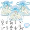 GEBETTER 50pz Sacchetti Battesimo Bomboniere Bambino Blu 50pz Ciondoli Battesimo Bimbo Sacchetti Portaconfetti Organza Regalo Addobbi Decorazione Nascita Battessimo Compleanno Feste Bambino
