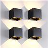 FUPE 4 Pezzi Applique da Parete Esterno/Interno LED Cubo Lampada da Parete Moderne Nero 20W 3000K Luce Caldo IP65 Impermeabile Applique Esterni Quadrata Angolo del Fascio Regolabile per Giardino, Soggiorno