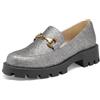 GENSHUO Loafer - Mocassini da donna, classici con fibbia in metallo, punta chiusa, da lavoro, da donna, Glitter argento, 38.5 EU