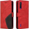 Fatcatparadise Cover per Xiaomi Mi A3 Lite/Mi CC9 / Mi 9 Lite, Flip Caso in PU Pelle Case Cover Libro Portafoglio Protettiva Custodia con TPU Antiurto,[Kickstand][Slot per Schede][Magnetica] (Rosso)