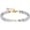 COAI Bracciale da Donna con Cristalli di Labradorite Sfaccetata e Perla di Acqua Dolce