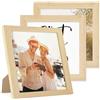 PHOTOLINI Cornici 20x20 cm legno MDF naturale, set di 3 cornici larghe, moderne, plexiglass infrangibile, da tavolo o da parete, accessori extra - per una parete dal look raffinato