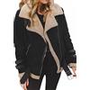 YMING Donna Shearling Sheepskin Giacca Risvolto Morbido Finta Lana Pelle Giacca Calda Nero L