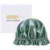 ZIMASILK Cuffia in 100% seta di gelso per la cura dei capelli delle donne, a doppio strato, per dormire, con elastico (1 pezzo, verde grigiastro+avorio)