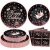 INSPIREYEE 120 pezzi nero e oro rosa decorazione per feste rosa oro e nero accessori per feste di compleanno rosa oro e nero set di piatti per donne ragazze compleanno decorazione
