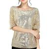 MJGkhiy Maglietta Paillettes Donna Elegante Taglie Forti Scollo a V Tunica Curvy Tops Capodanno Camicia da Cocktail Scintillante Maglie con Stampa Tee Bluse Moda Abbigliamento Saldi