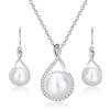 ankbrats Set di gioielli di perle con collana e orecchini, in argento 925 AAA zirconi Schumck Set, collana di perle bianche e perle coltivate d'acqua dolce per donne e ragazze, Argento sterling,