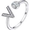 PROSILVER Anello con Iniziale A-Z Zirconia Cubica Personalizzabile, Anelli Regolabili Aperto Argento 925 in Oro Bianco, Anelli Donna Ragazza Madre Sorella Idee Regalo per Compleanno, Laurea