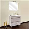 Yellow shop - MUSA Mobile bagno a terra 80 cm 2 cassetti soft close con lavabo e specchio con applique led (opz) Olmo (Composizione completa)