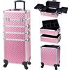 Tayqwiheva Valigetta Trucchi Valigia Porta Trucchi Trolley Make Up 4 in 1 Trolley Estetista Trolley Trucco Valigetta Trucco Valigia Make Up Valigetta Maniküre Valigetta per Cosmetici,Rosa