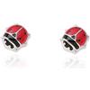 Monde Petit Mondepetit - Orecchini Smalto Rosso-Nero Coccinella Argento Sterling 925 brillante - Scatola Regalo