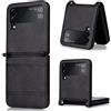 Topme Cover per Samsung Galaxy Z Flip3 5G Custodia Case, Custodia per Telefono in Pelle Elegante Slot per Schede Testurizzato.Nero