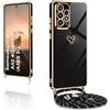 XCYYOO Cover per Samsung Galaxy A52 4G/5G/A52S 5G con Cordino,Custodia per Samsung A52 con Tracolla,antivibrazione e antigoccia TPU Corda Silicone Cuore Carino Cover per Samsung A52/A52S 5G con Cordino -Nero