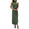 DAVNO Maxi Abito da Donna Abito da Cerimonia Nuziale in Seta Abito Lungo Senza Maniche Elegante Abito da Cocktail Avvolgente con Scollo all'Americana (Color : A, Size : S)