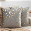 Cheekywares Copricuscini Divano Grigi Set di 2 Federe Cuscini Divano in Velluto Decorativi Piume d'oro Abbronzante Velluto Federe Lusso per Soggiorno Divano Sedia Letto Esterno 45 x 45 cm