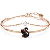 SWAROVSKI BRACCIALE RIGIDO CIGNO SWAROVSKI SWAN, NERO, PLACCATO ORO ROSA M - 5.9 cm x 4 cm