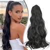 Dcbaboo Posticci per Capelli Ricci Coda di Cavallo Extension Capelli Lunghi Coda Capelli Extension con Pinza 45cm Coda Finta per Capelli Sintetici Mossi Naturali Ponytail Ondulati, Jet Nero