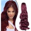 Dcbaboo Coda di Cavallo Extension Capelli Ricci Coda Capelli Extension con Pinza 45cm Posticci per Capelli Mossi Coda Finta per Capelli Sintetici Lunghi Naturali Ponytail Ondulati, Vino rosso