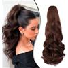 Dcbaboo Coda di Cavallo Extension Capelli Ricci Coda Capelli Extension con Pinza 45cm Posticci per Capelli Mossi Coda Finta per Capelli Sintetici Lunghi Naturali Ponytail Ondulati, Auburn scuro