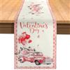 NQEUEPN 183 x 33 cm Runner Tavola di San Valentino, Happy Valentine's Day Tovaglia Lino Design Forma Camion Palloncini Rosa Decorazione Tavola Romantica per Festa Anniversario Matrimonio