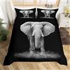 Loussiesd Set copripiumino per letto kiing size, motivo elefanti e animali selvatici, set di 3 pezzi, copripiumino con 2 federe per cuscini con cerniera, stile esotico, nero e grigio