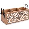 Indus Lifespace Vassoio portaposate a 3 scomparti, in legno di mango, multifunzionale, per tavolo da lavoro da cucina, 27,94 x 10,16 x 11,43 cm