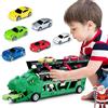 NMM Dinosauro Camion Giocattoli per 3 4 5+ Anni Maschio, Pista Macchinine Bambini Giochi Transporter con 6 Mini 1:64 Auto in Metallo per Compleanno Natale Regalo Ragazza Ragazzo