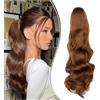 Dcbaboo Coda di Cavallo Extension Capelli Ricci Coda Capelli Extension con Pinza 45cm Posticci per Capelli Mossi Coda Finta per Capelli Sintetici Lunghi Naturali Ponytail Ondulati, Auburn chiaro