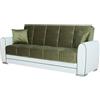 Dmora - Divano Letto 3 posti Luis, Divano Contenitore in Ecopelle e Tessuto, Sofà da Soggiorno con Apertura Click-clack, 220x84h91 cm, Bianco e Verde