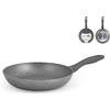 H&H Padella Antiaderente Stone 22 cm - Effetto Pietra, Fondo Full Induction, Grigio, Lavabile in Lavastoviglie, Padella per Induzione e Tutti i Piani Cottura