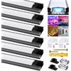 Chesbung Diffusore a strisce LED, confezione da 6 canali, in alluminio, 1 m, colore nero, a forma di U, tappi terminali e clip di montaggio, connettori in alluminio estrusione a 90 gradi per strisce LED