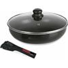 Sitram 712380 Padella Agile 28 cm in alluminio con rivestimento antiaderente nero senza PFOA - manico rimovibile con clip - coperchio in vetro - tutti i tipi di fornelli inclusa induzione, 3 litri